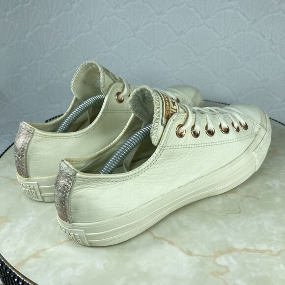 Converse CTAS Sneakers Women Sz 7 Cream All Leather Low Top Limited Edition Shoe - Picture 9 of 11
